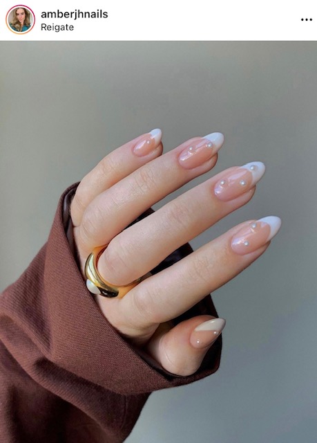 Long Almond Pearl Accent French Nails — Everyday Winter Nails