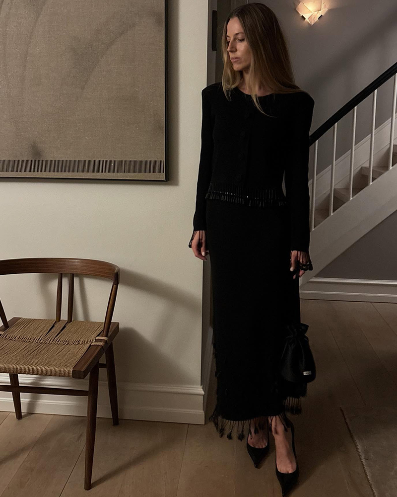 Monochromatic Black Knit Dress with Fringe — Minimalist Winter Outfits