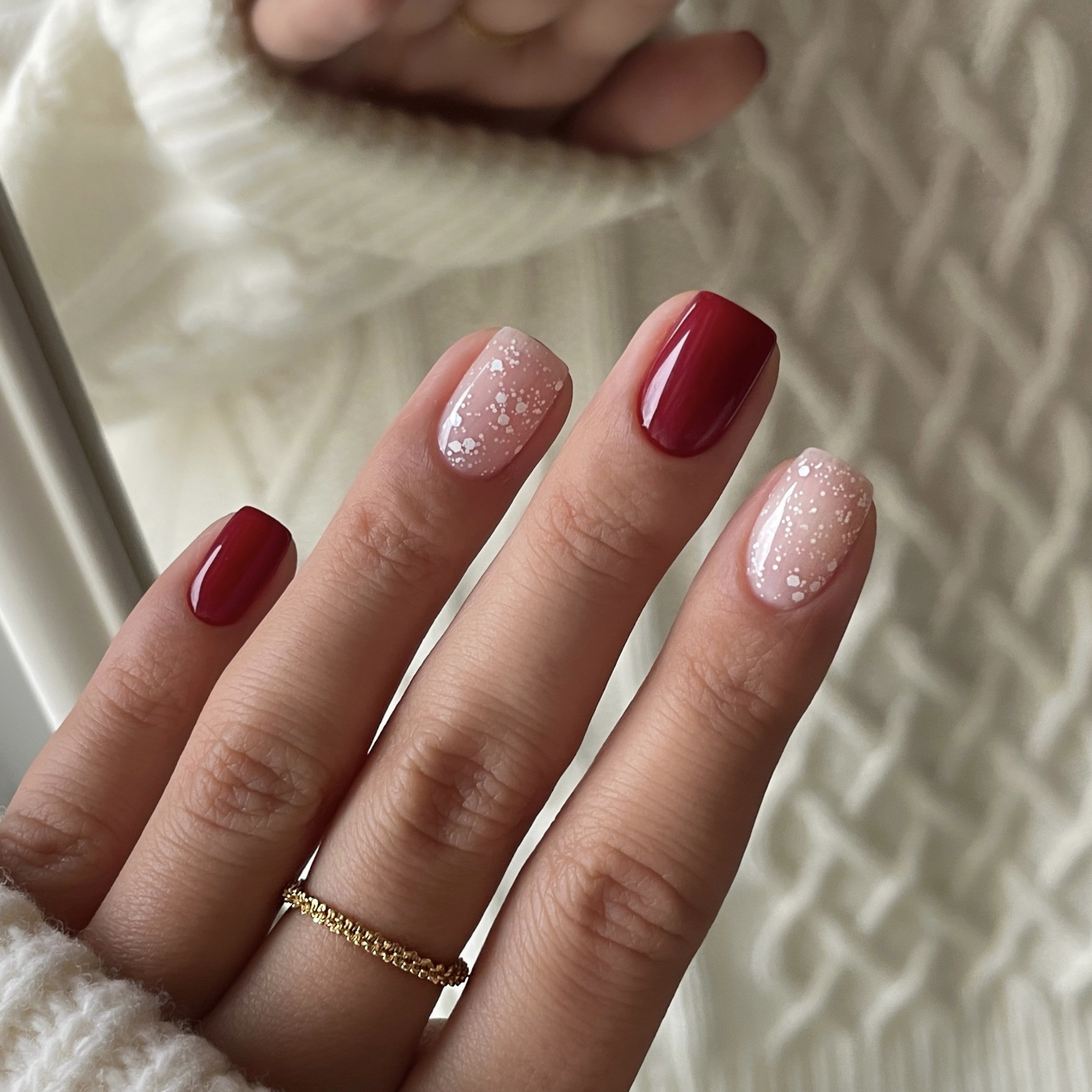 White Speckles On Accent Nails Visual Idea — Classy Winter Nails