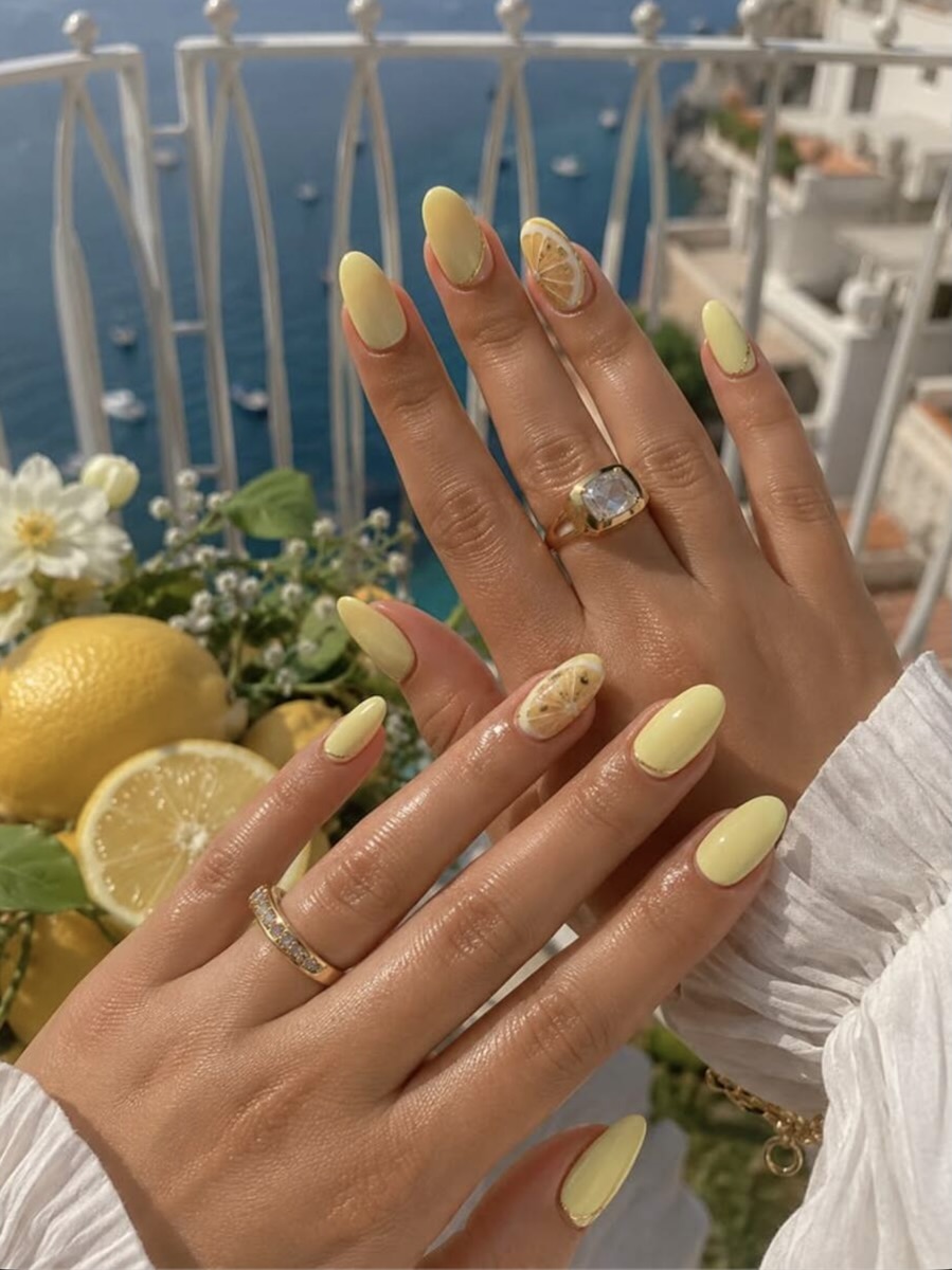 Coral with Floral Stripe Art — Holiday Nail Colors 2026