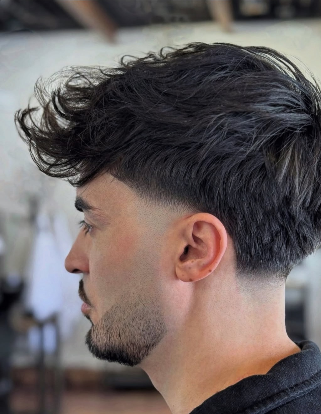 Dark Brown Fade With Tousled Top — Winter Hairstyles for Men