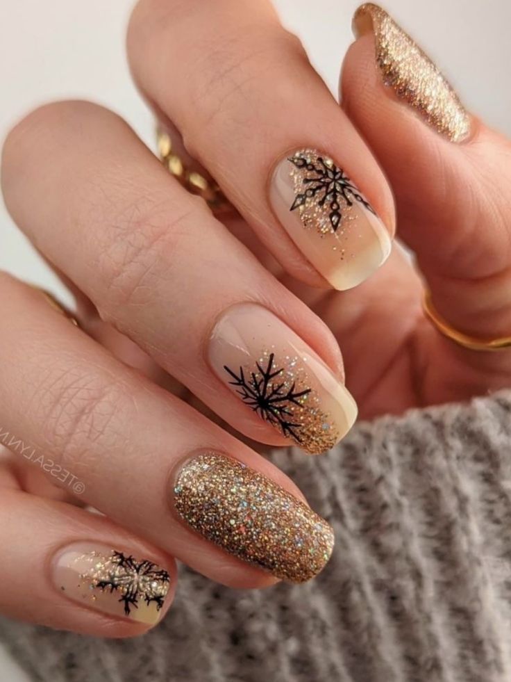 Nude with Snowflake Decals and Glitter Gradient Nude with Snowflake Decals and Glitter Gradient β New Years Nail Colors 2027