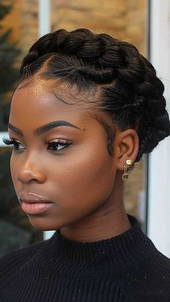 Intricate Braided Crown Updo For Formal Wear Winter Hairstyles for Black Kids