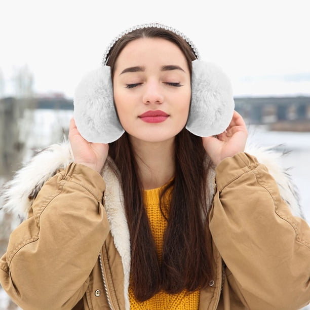 White Plush Earmuffs with Pearl Headband and Tan Jacket White Plush Earmuffs with Pearl Headband and Tan Jacket β Earmuffs Outfits