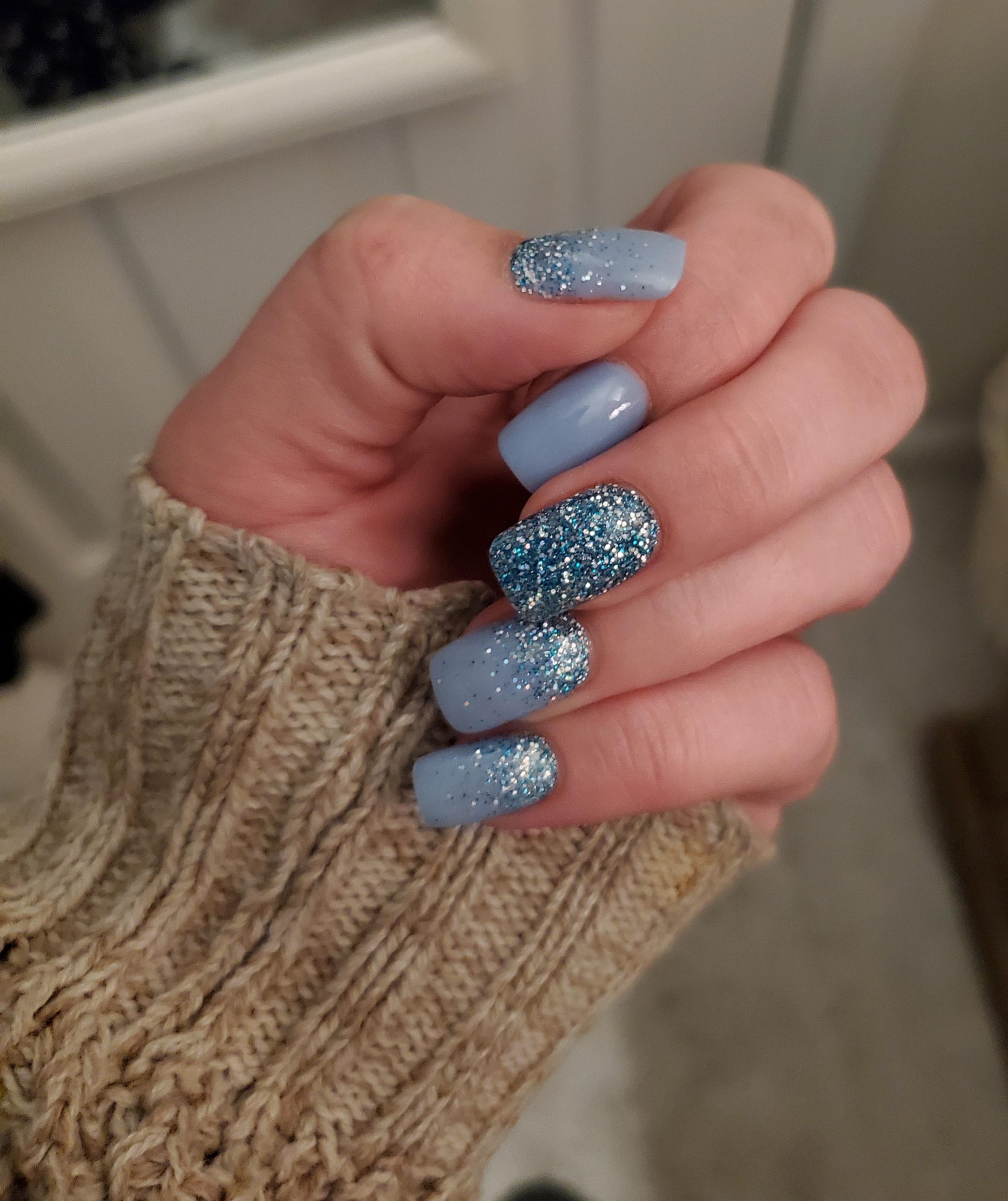 Light Blue And Silver Glitter Visual Idea Light Blue And Silver Glitter Visual Idea β Winter Dip Powder Nails