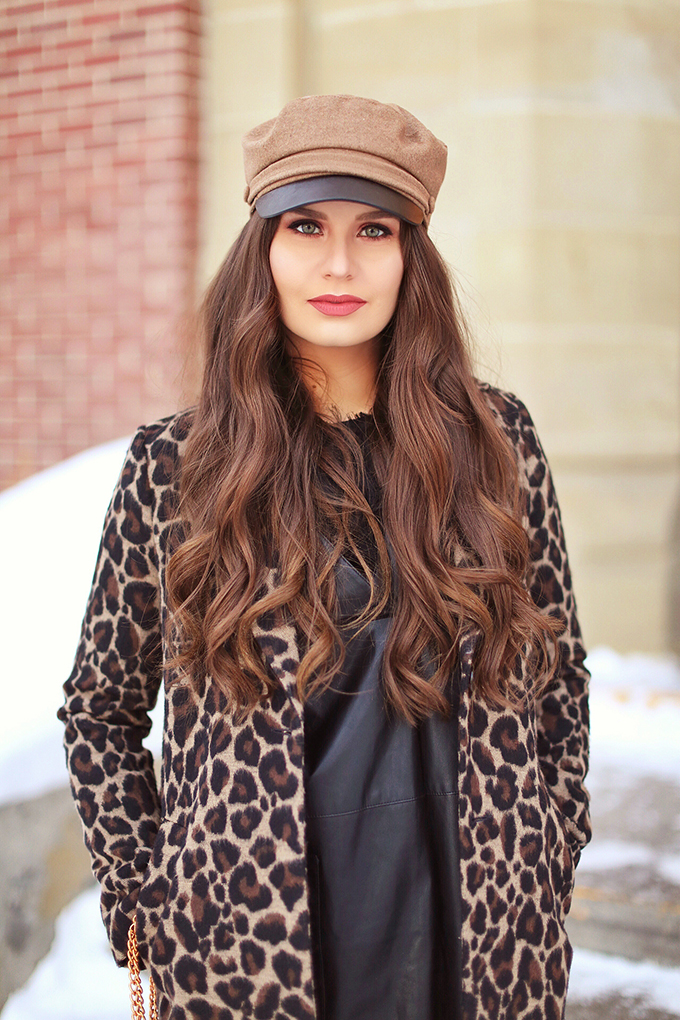 Black Leather Dress Under Leopard Print Faux Fur Coat Black Leather Dress Under Leopard Print Faux Fur Coat β Leopard Coat Outfits