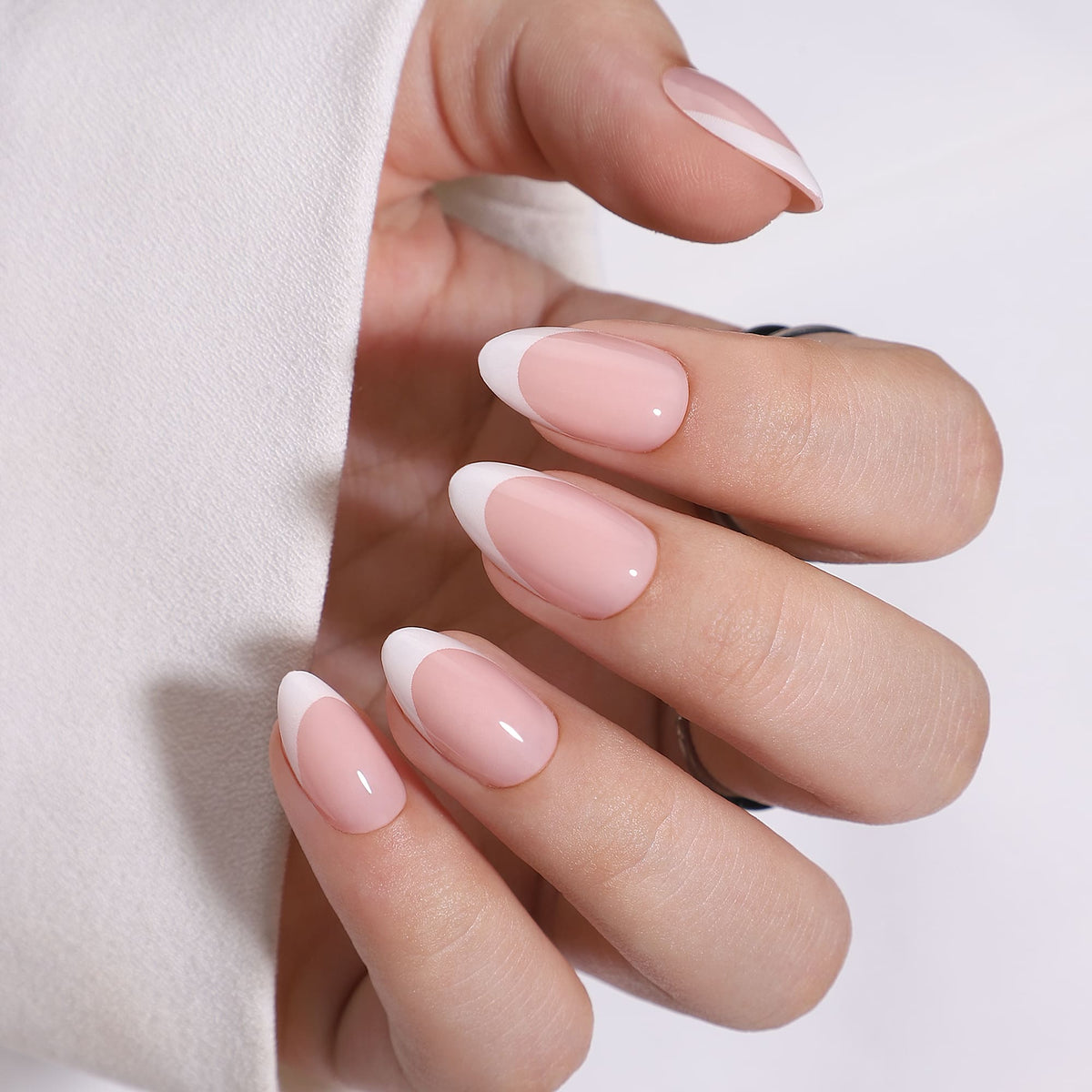 Classic French Tips Visual Idea — Short Winter Almond Nails