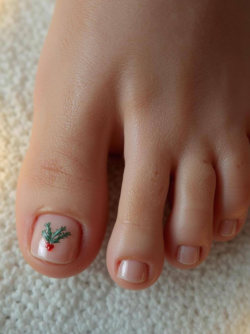 Subtle Holly Sprig Nude Pedicure Subtle Holly Sprig Nude Pedicure β Christmas Pedicure 2026