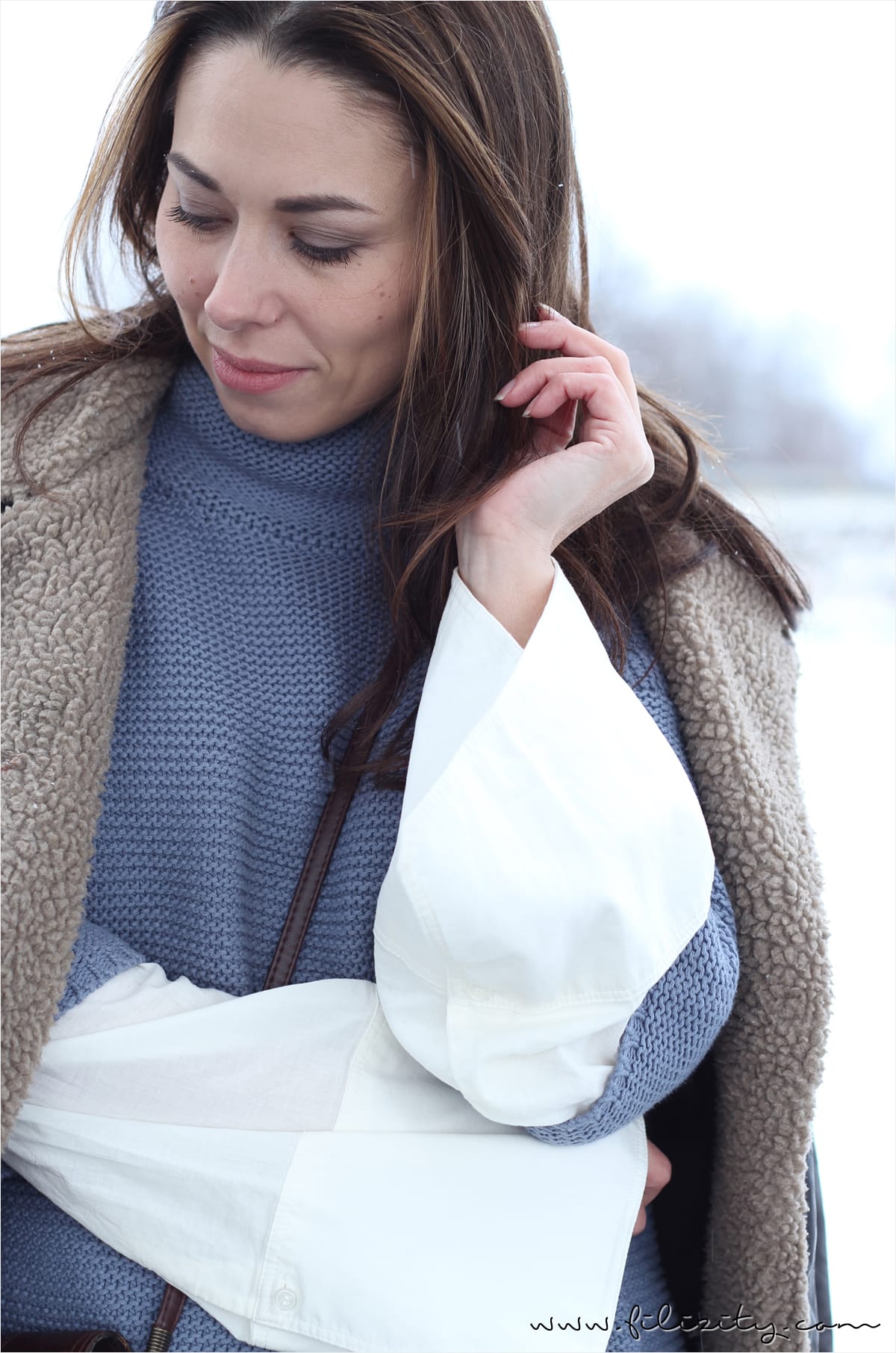 Cozy Teddy Coat with Peekaboo Shirt Cuffs — Winter Layering Outfits