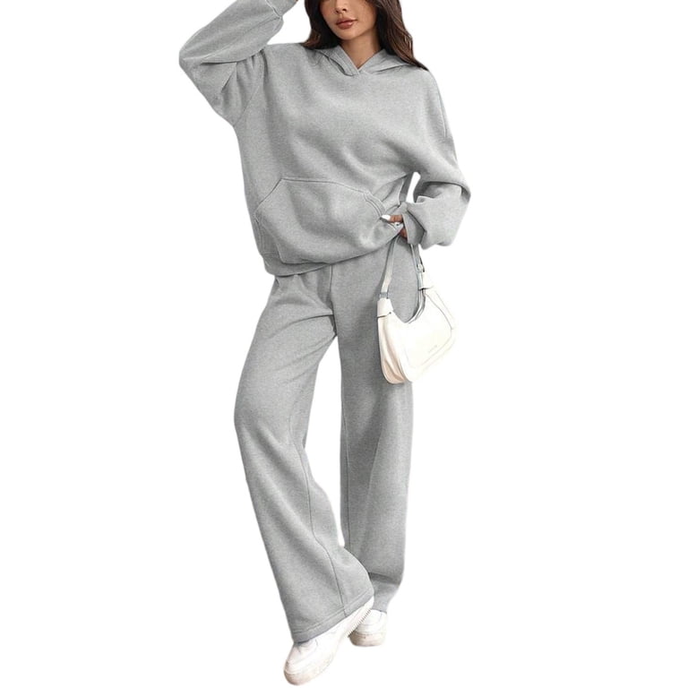 Oversized Grey Fleece Set for Casual Comfort — Winter Workout Outfits