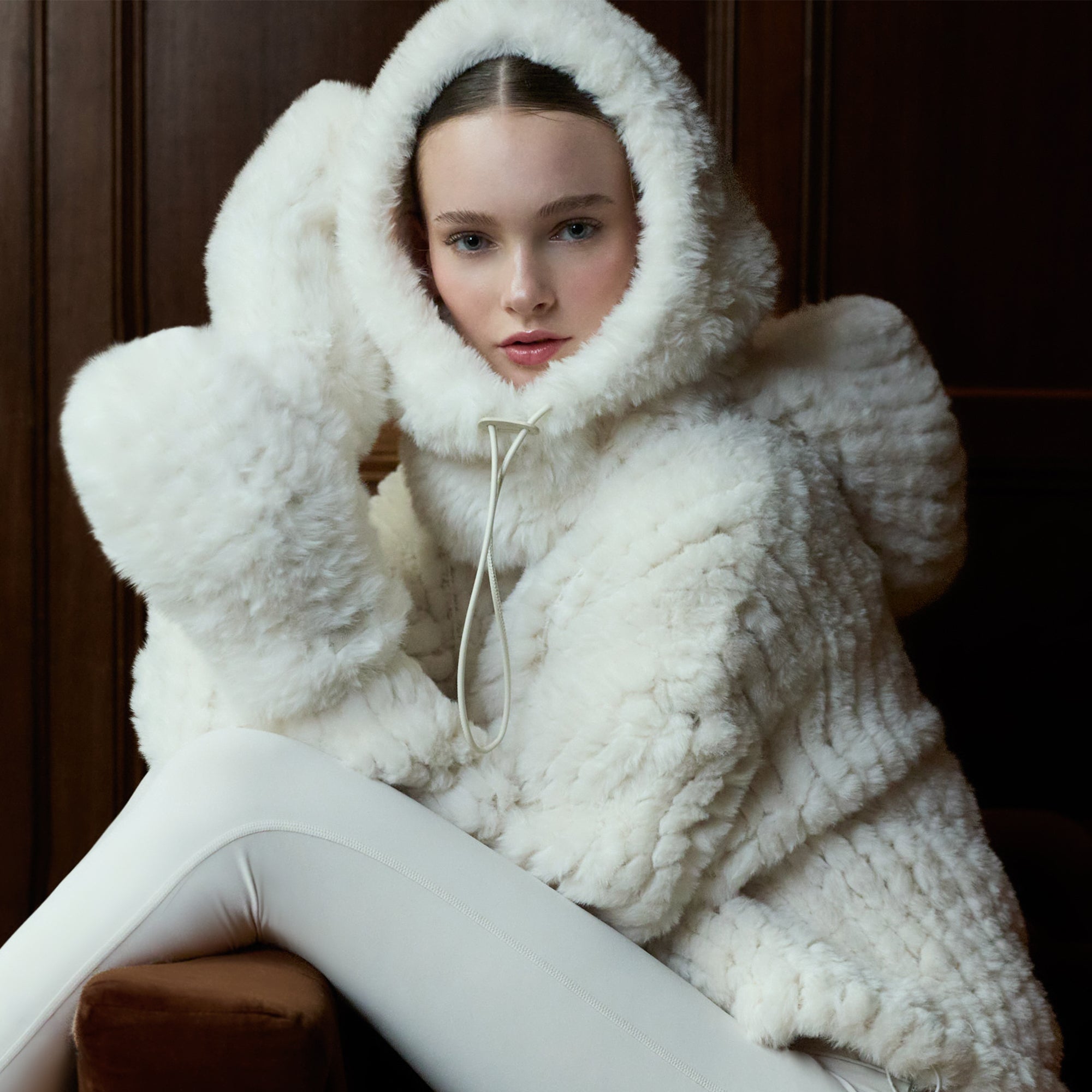 Statement Faux Fur: Oversized White Hooded Jacket — Snow Day Outfits