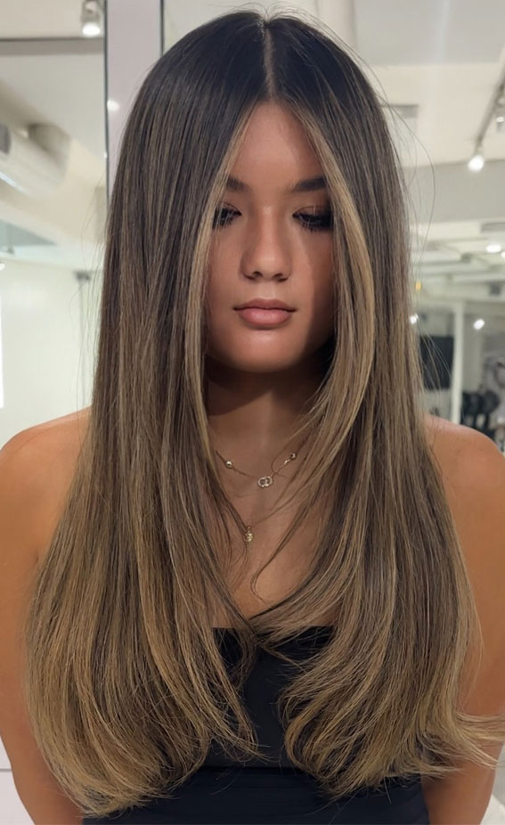 Mid-Back Straight With Money Piece Mid-Back Straight With Money Piece β Mushroom Brown Hair