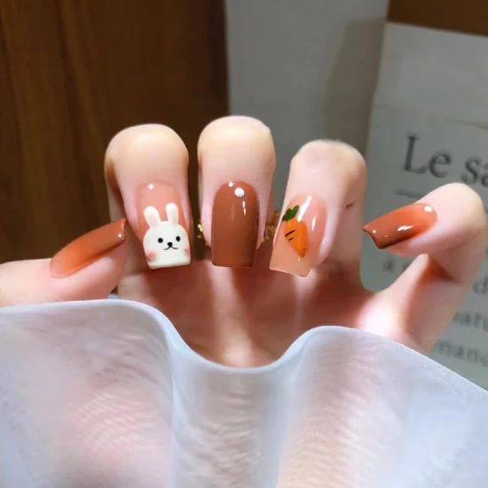 Bunny And Carrot Motifs On Accent Nails Visual Idea — Cute New Years Nails 2027
