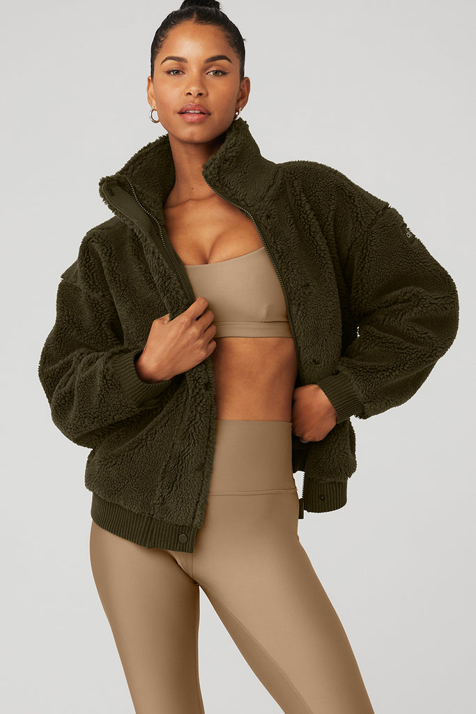 Textured Olive Green Fleece Jacket — Fleece Jacket Outfits