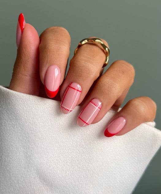 Red Plaid and French Tip Nails Red Plaid and French Tip Nails β Winter Nail Trends