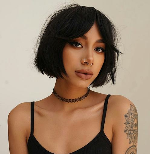 Black Bob With Sharp Blunt Bangs — Short Winter Haircuts