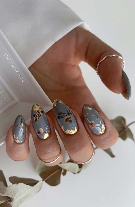 Glossy Visual Idea — Winter Gray Nails