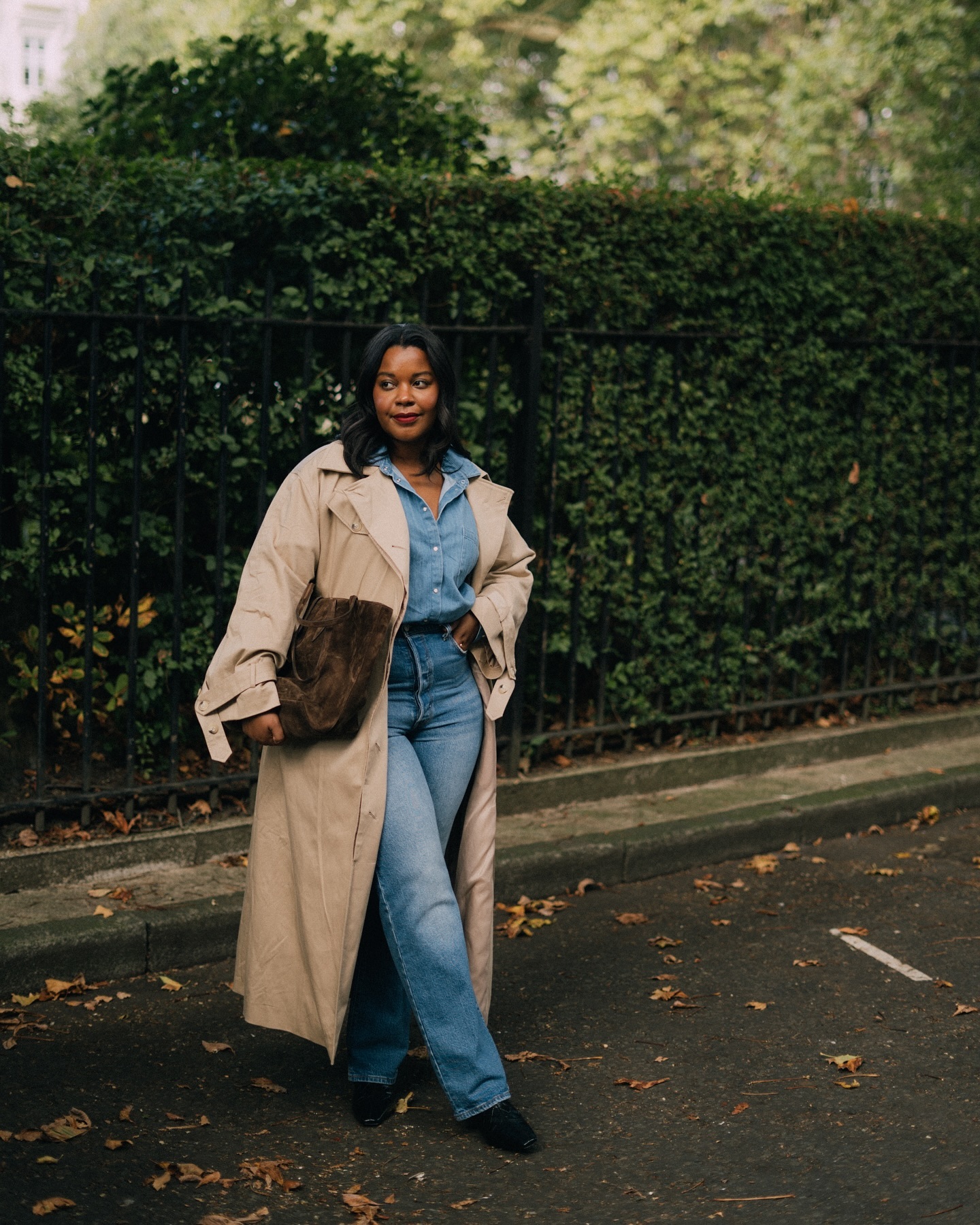 Denim on Denim: Wide Leg Jeans with Trench and Shirt — Winter Outfits with Wide Leg Jeans