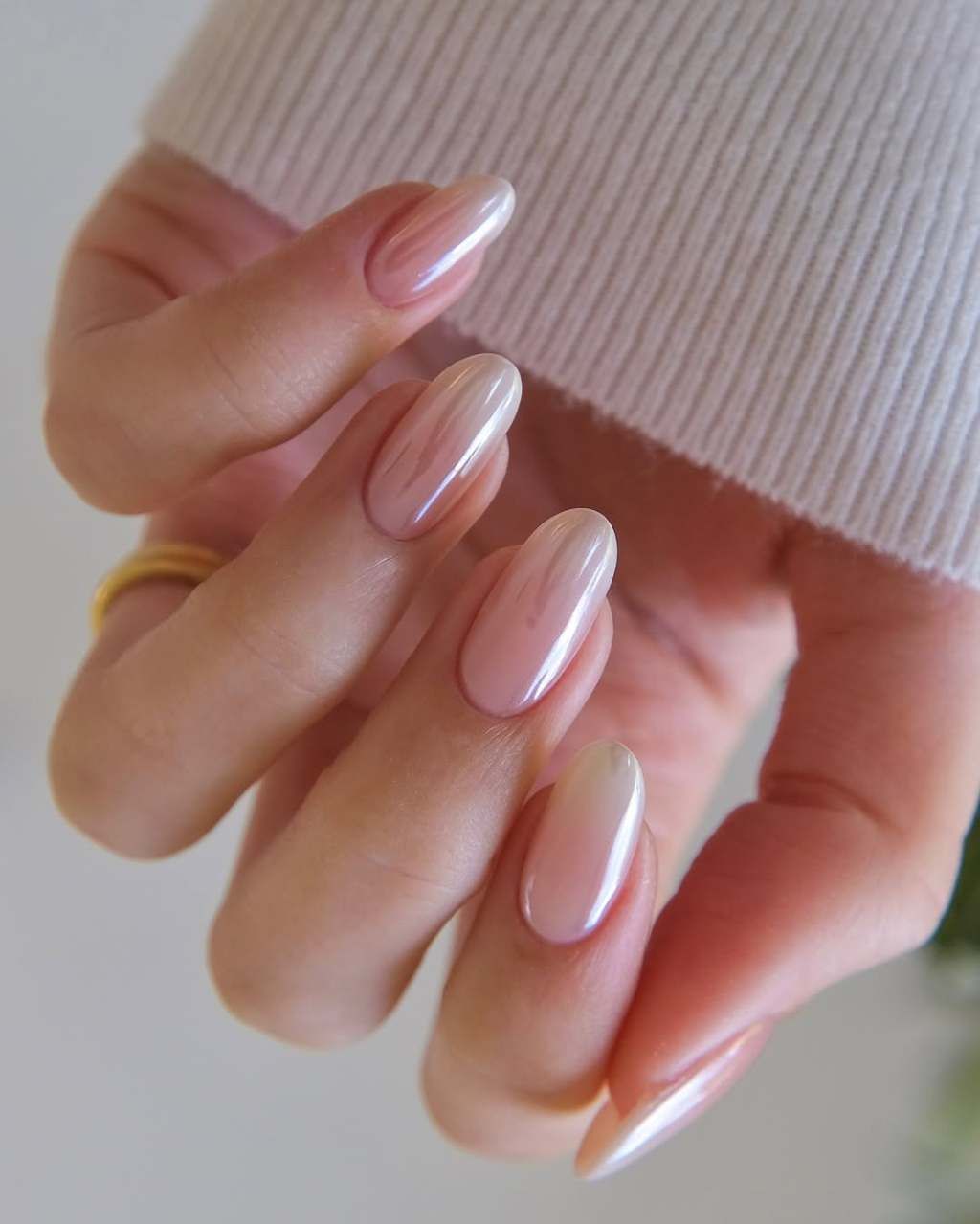 Pale Pink Pearlescent Iridescent Finish — Minimalist New Years Nails 2027