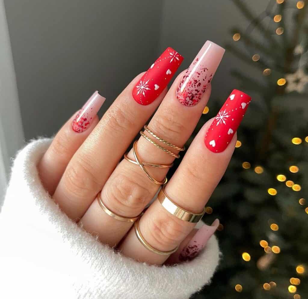 Matte Red Heart Snowflake Nails Matte Red Heart Snowflake Nails β Cute Christmas Nails 2026