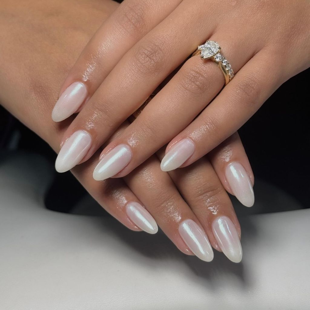 Pearlescent Milky White Long Almond Nails Pearlescent Milky White Long Almond Nails β Milky White Nails