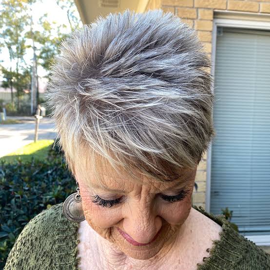 Spiky Grey and Blonde Pixie — Winter Hairstyles for Women Over 60