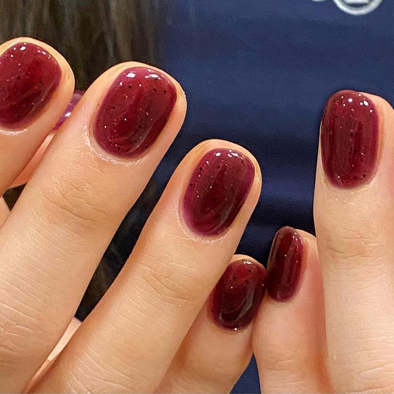 Short Square Deep Red Subtle Shimmer — Simple New Years Nails 2027