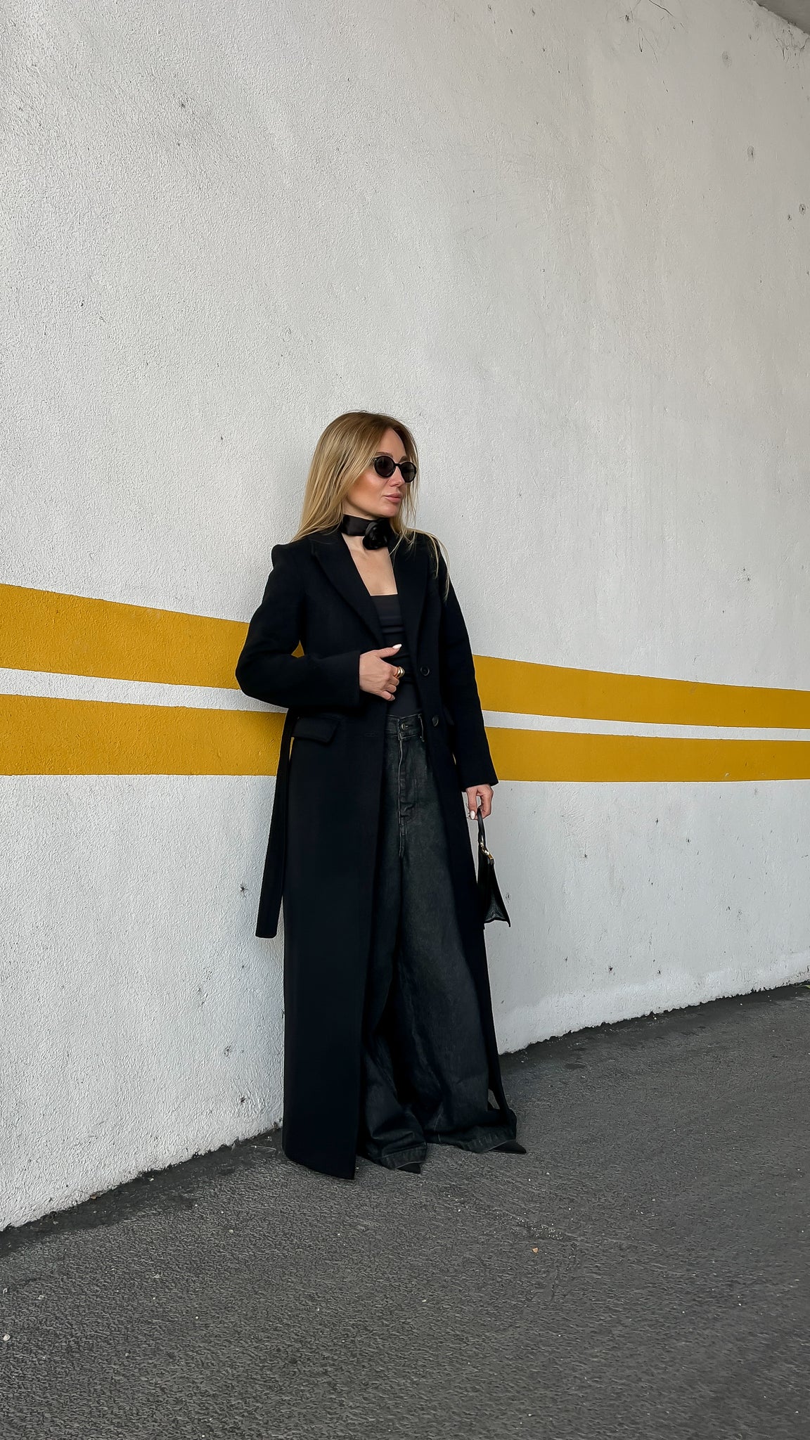 Fashion-Forward Black Trench with Sheer Wide-Leg Trousers Fashion-Forward Black Trench with Sheer Wide-Leg Trousers β Black Coat Outfits