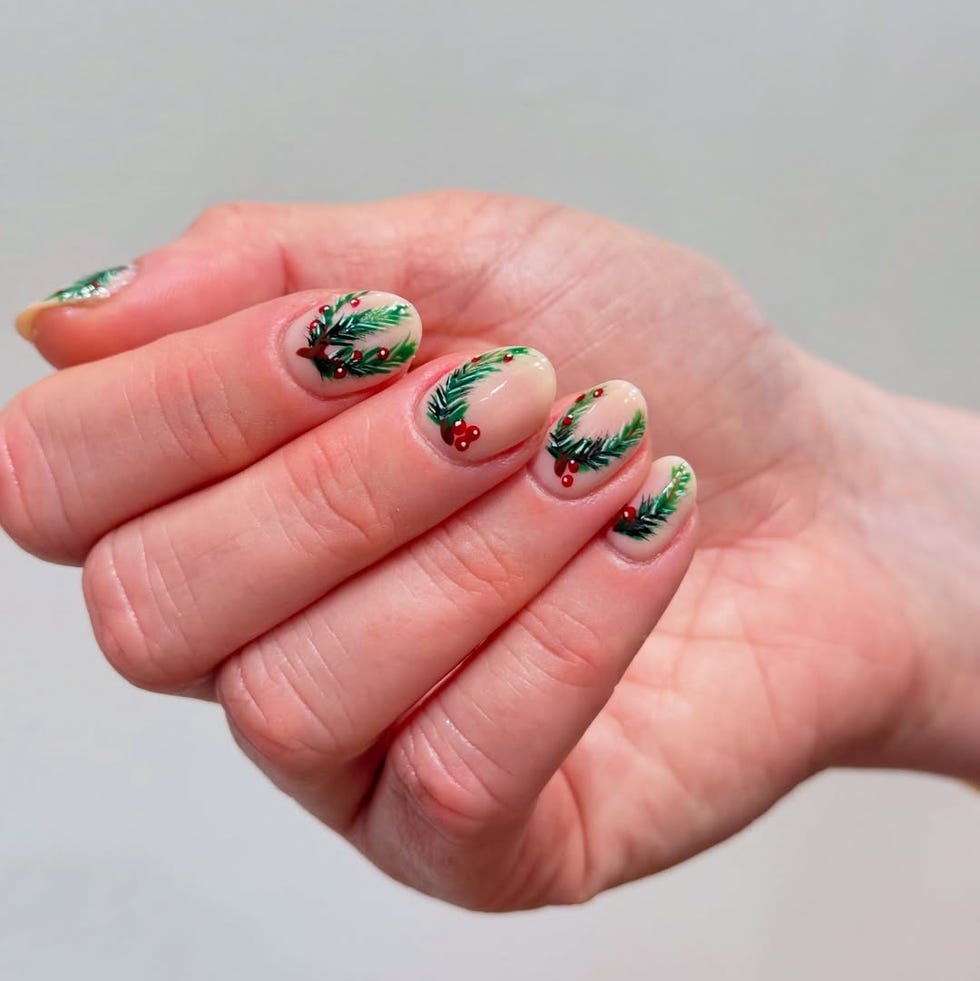 Green Branches With Red Berries Visual Idea Green Branches With Red Berries Visual Idea β Red and Green Christmas Nails 2026