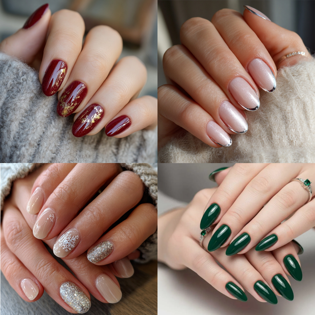 Medium Oval Deep Red Gold Foil — Winter Nail Designs