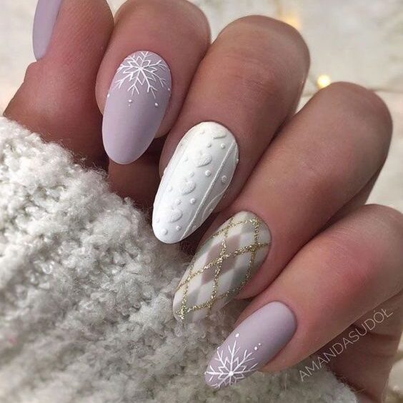 Matte Lilac with Snowflake Cable Knit — Winter Date Night Nails