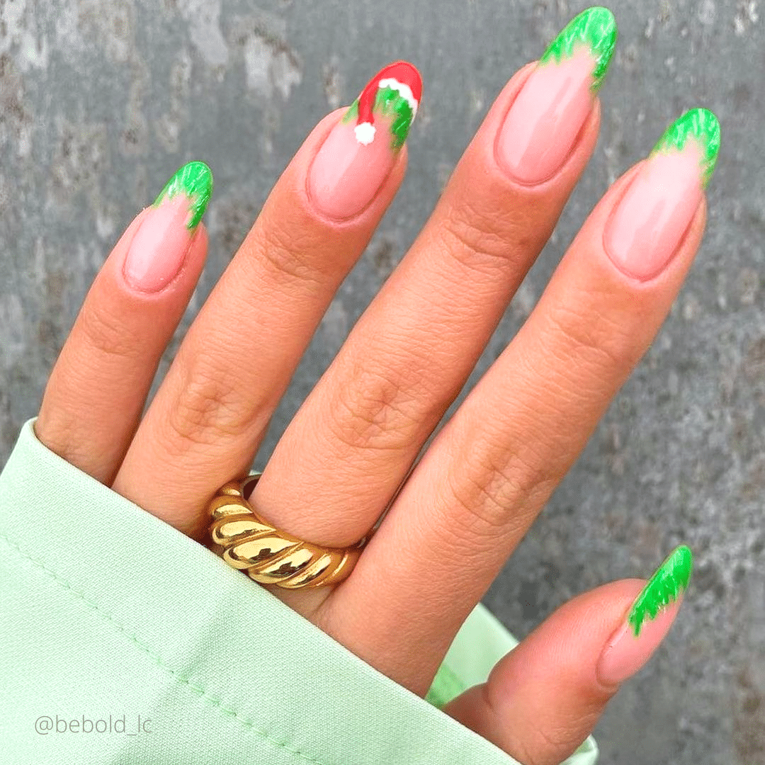 Festive Pine Needle Santa Hat Tips Festive Pine Needle Santa Hat Tips β Winter Nail Art Simple
