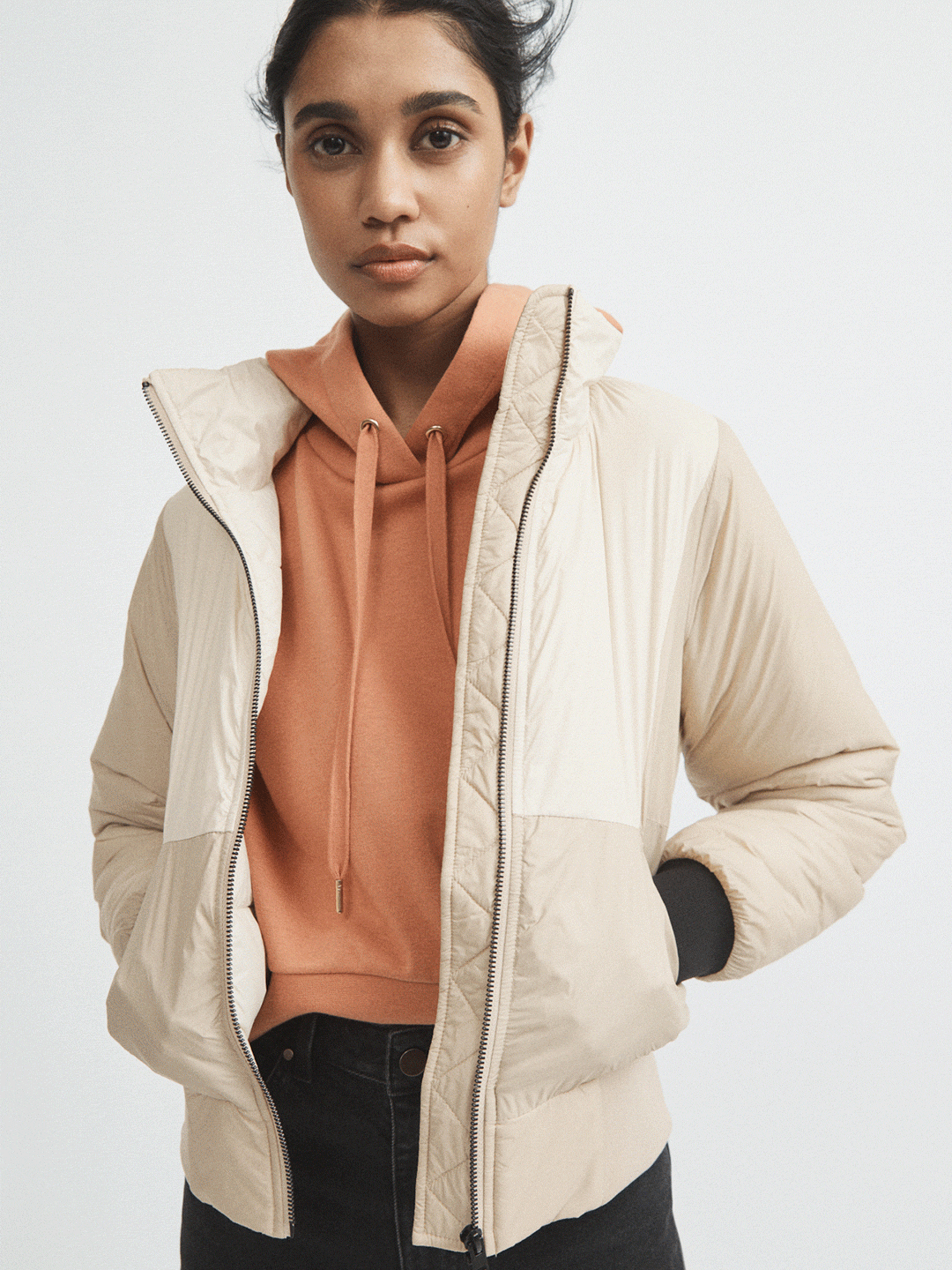 Orange Hoodie Under Puffer Jacket — Hoodie Outfits