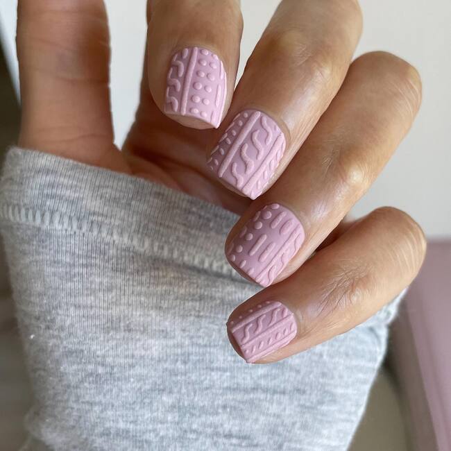 3D Cable Knit Pattern On All Nails Short Square Matte Pale Pink All-Over Knit — Sweater Nails