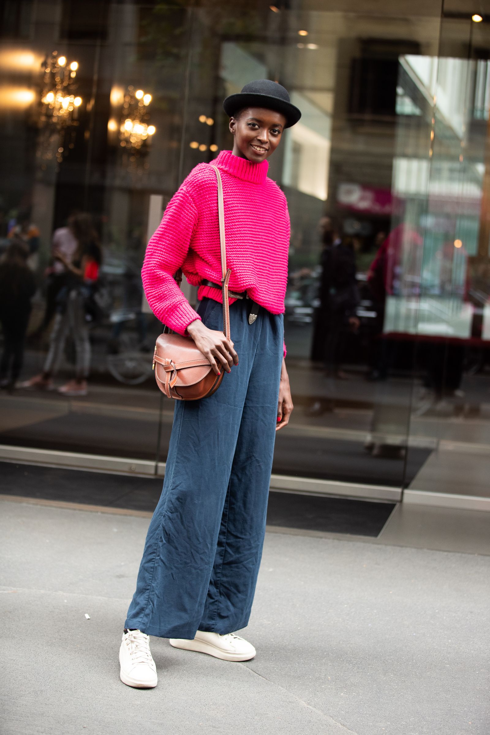 Hot Pink Turtleneck and Wide-Leg Pants: Bold Street Style Hot Pink Turtleneck and Wide-Leg Pants: Bold Street Style β Oversized Sweater Outfits