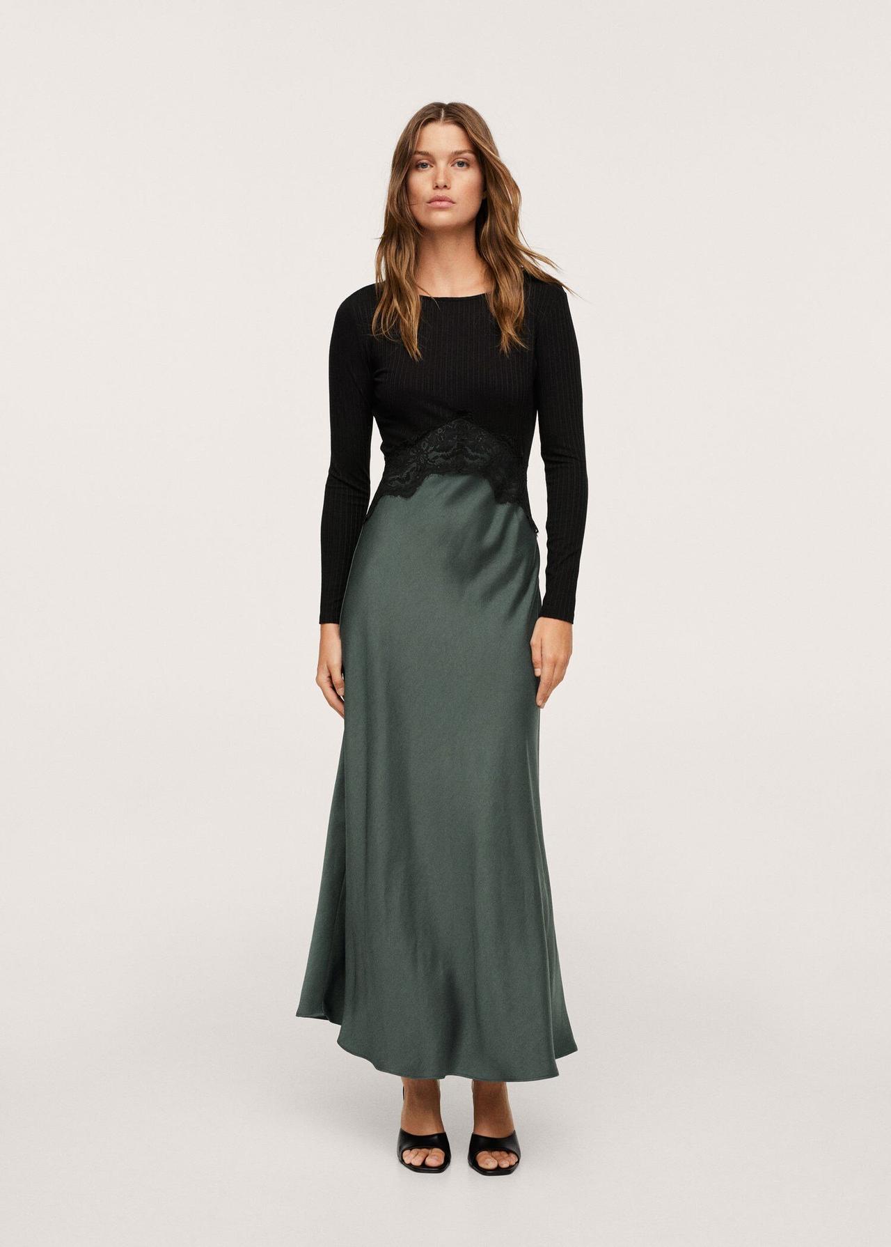 Chic Black Ribbed Top with Satin Maxi Skirt — Winter Wedding Guest Outfits