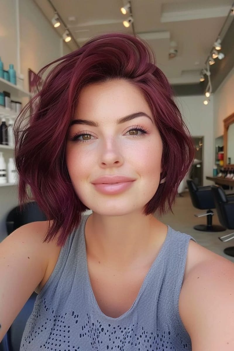 Front View Burgundy Bob With Blunt Bangs — Burgundy Hair Color