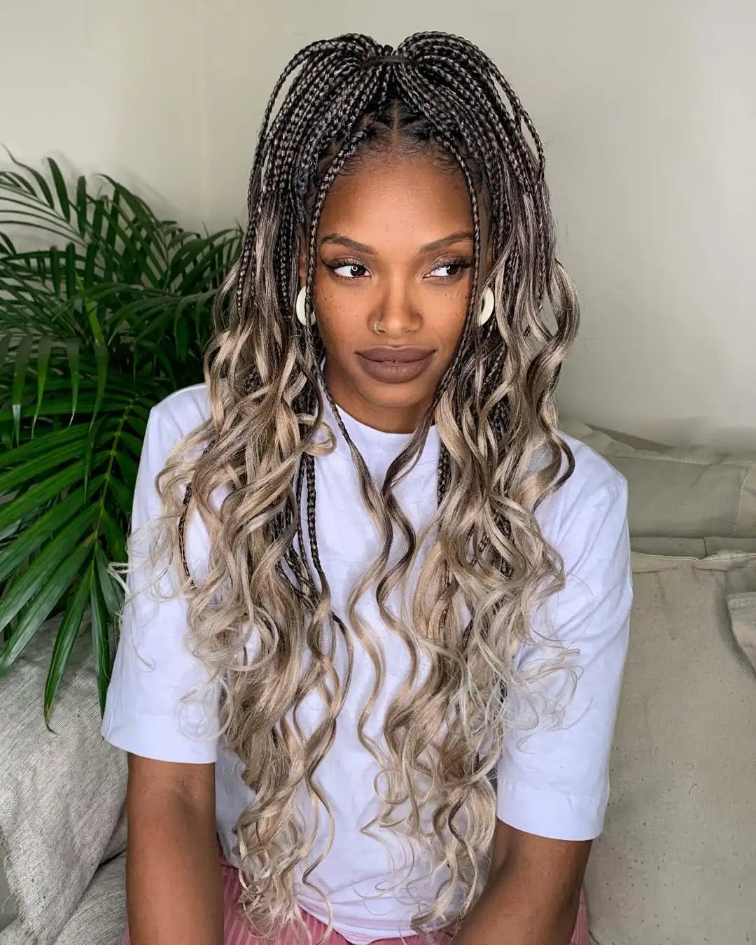 Box Braids with Ash Blonde and Brown Highlights — Winter Braids for Black Women
