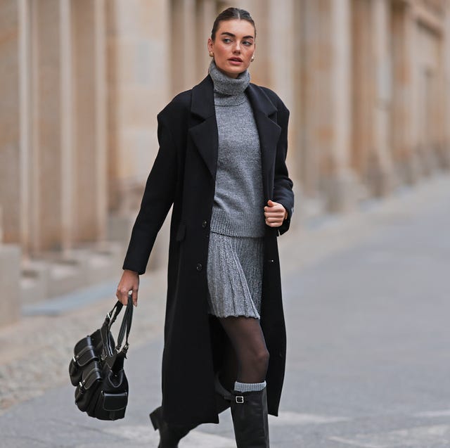 Long Black Wool Coat with Pleated Skirt — Winter Coats for Women