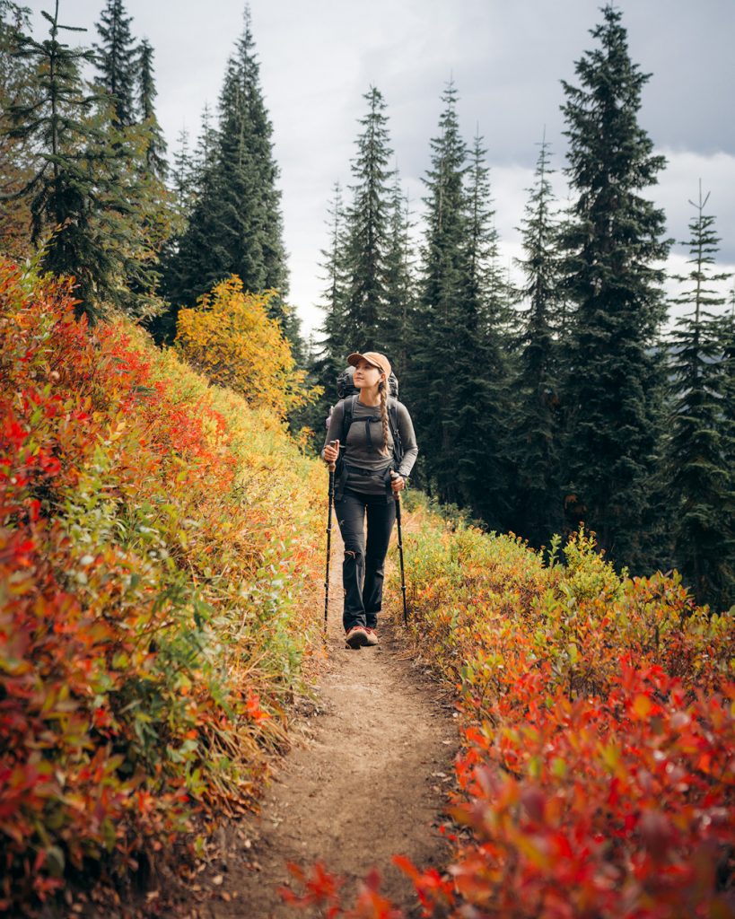 Grey Top and Hiking Pants with Trekking Poles Grey Top and Hiking Pants with Trekking Poles β Winter Hiking Outfits
