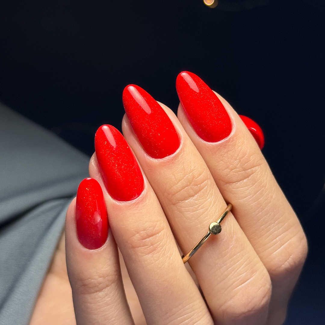 Vibrant Red Glossy Ovals Vibrant Red Glossy Ovals β Winter Nails for School