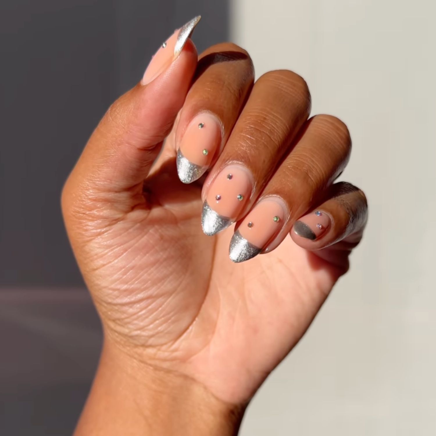 Metallic Silver French Stiletto Nails — Winter Acrylic Nails