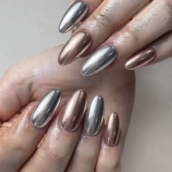 Chrome Silver and Rose Gold Almond Nails Chrome Silver and Rose Gold Almond Nails β New Years Eve Nails 2027