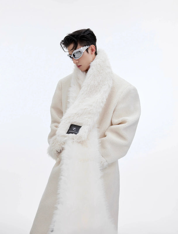 Oversized Cream Coat with Statement Scarf Oversized Cream Coat with Statement Scarf β Winter Outfits for Men