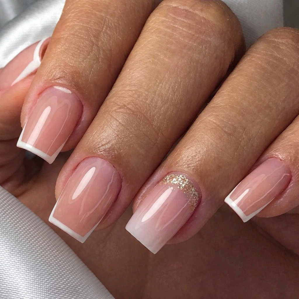 Glossy With Glitter Accent Visual Idea Glossy With Glitter Accent Visual Idea β New Years French Tip Nails 2027
