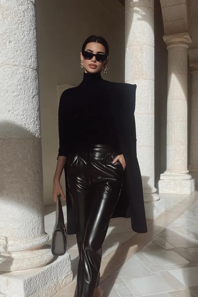 Sleek Leather Pants and Blazer Combination Sleek Leather Pants and Blazer Combination β Classy Winter Outfits