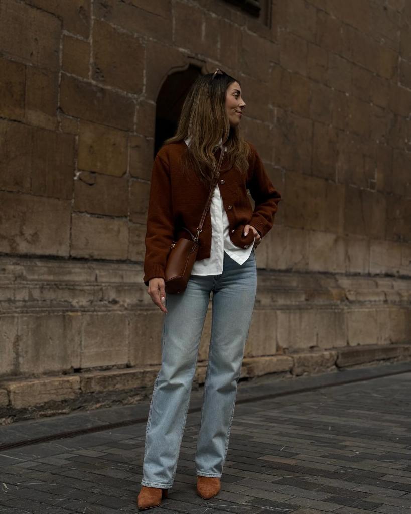Casual Brown Cardigan and White Shirt for Daytime Comfort Casual Brown Cardigan and White Shirt for Daytime Comfort β Nashville Winter Outfits