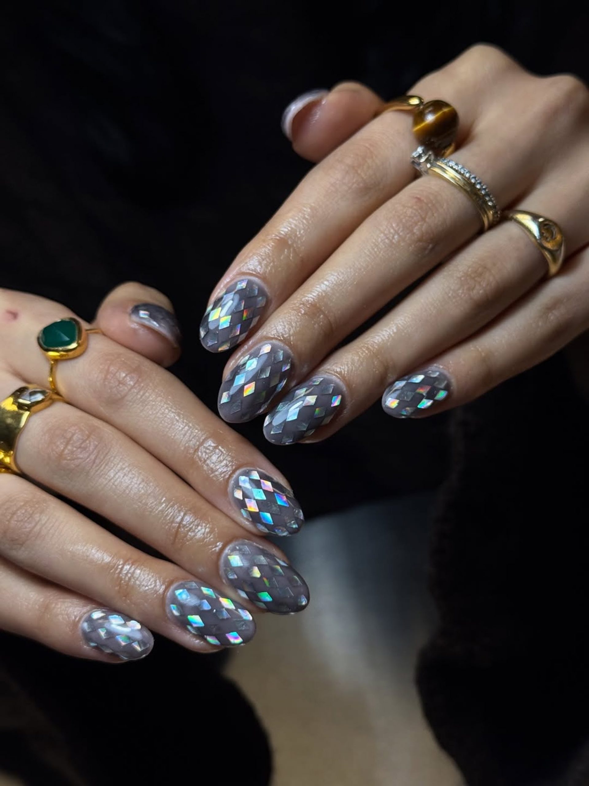 Glossy Holographic Visual Idea Glossy Holographic Visual Idea β New Years Acrylic Nails 2027