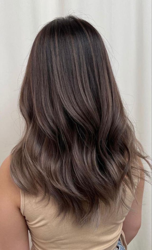 Mid-Back Ash Brown With Blended Ash Blonde Balayage Mid-Back Ash Brown With Blended Ash Blonde Balayage β Ash Brown Hair