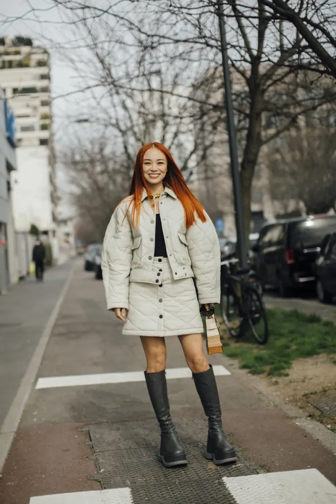 Street Style: Quilted Set with Chunky Sole Boots Street Style: Quilted Set with Chunky Sole Boots β Riding Boots Outfits